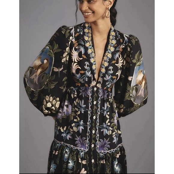 FARM Rio Dresses & Skirts - Farm Rio Sz L Black Winter Garden Mini Dress NWT Quiet Luxury